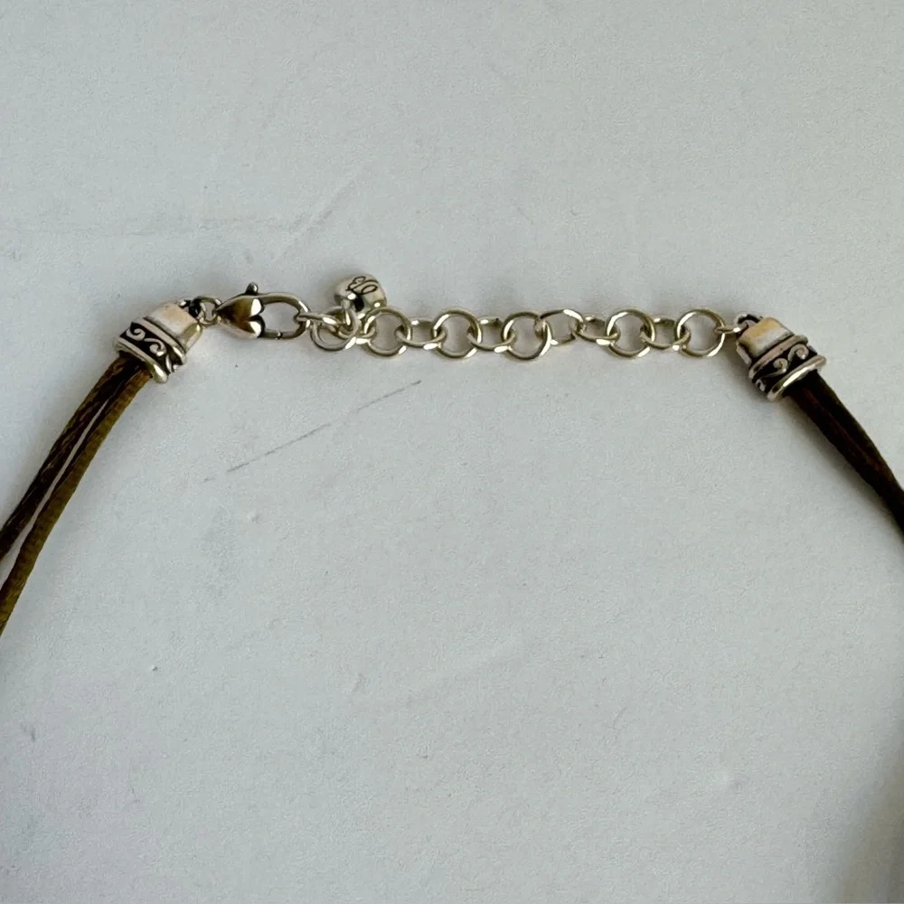 Brighton Venus Necklace Swarovski Crystal Pendant Olive Double Cord Silver Tone - Picture 4 of 11